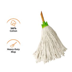 Cotton Deck Mop, Varnished Wood Handle, Heavy-Duty Weight Mop, 100% Cotton