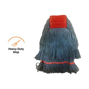 Industrial Wet Mop Head, Wet Mop Head, Blue Looped, Cotton and Synthetic Blend, Looped Yarn, Heavy-Duty Weight Mop